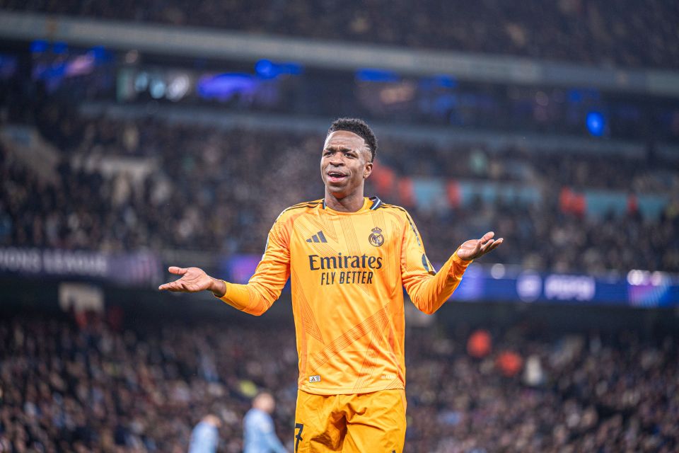 Vinicius Junior of Real Madrid reacting during a game.