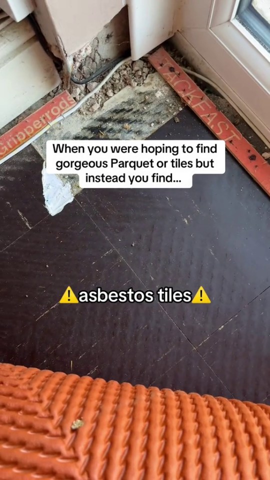 Asbestos tiles discovered under old carpet.