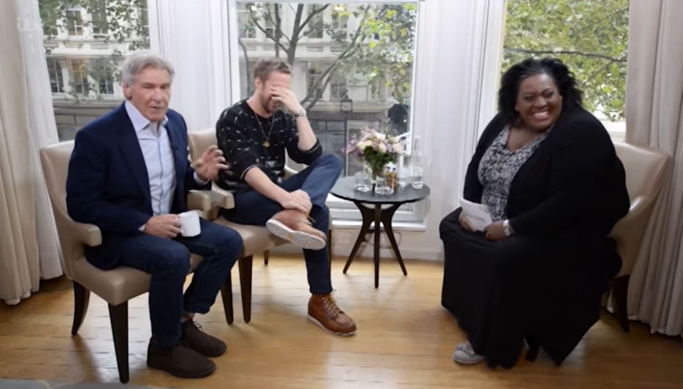 Alison Hammond with Ryan Reynolds and Harrison Ford.