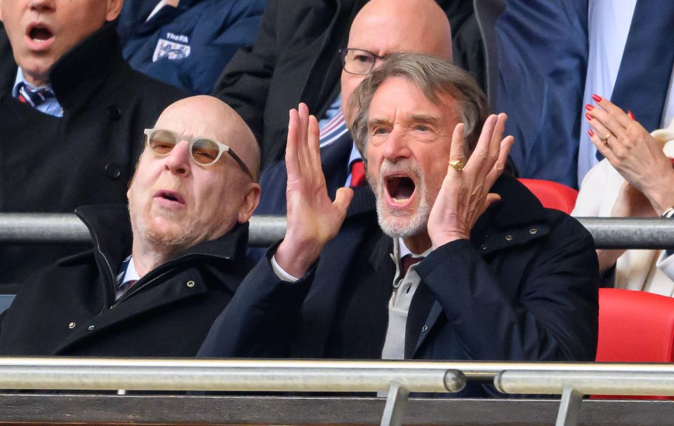 Sir Jim Ratcliffe and Avram Glazer watching a Manchester United game.