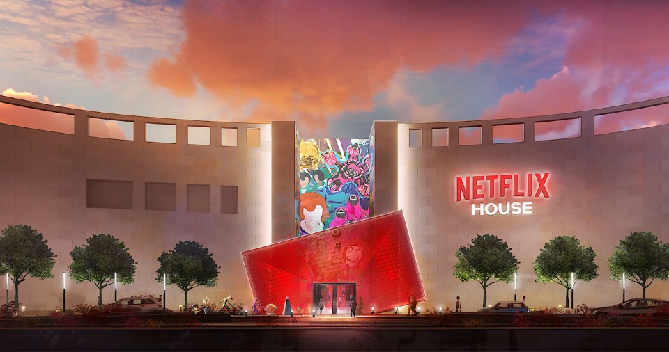 Illustration of the Netflix House, an immersive entertainment venue.