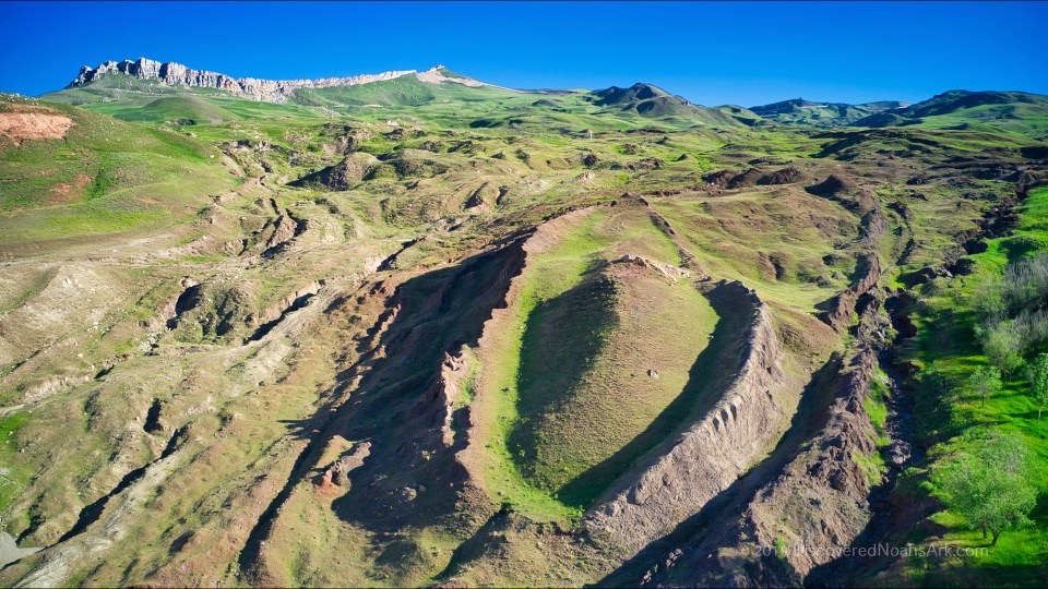 Aerial view of the Durupinar site in Turkey, a geological formation believed by some to be Noah's Ark.