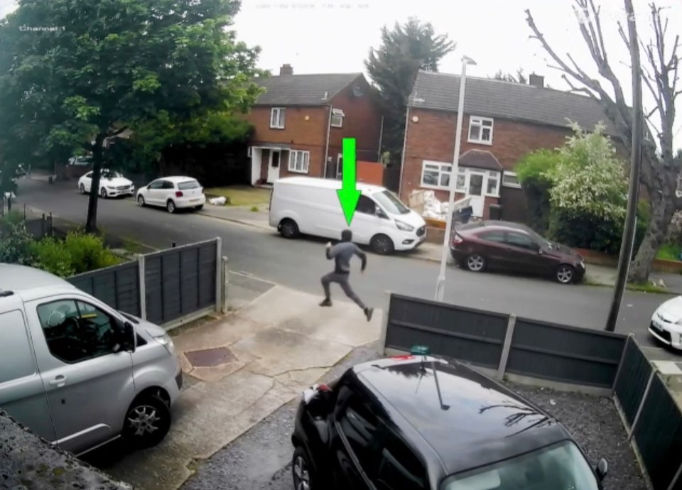 CCTV footage of a suspect running away from a crime scene.