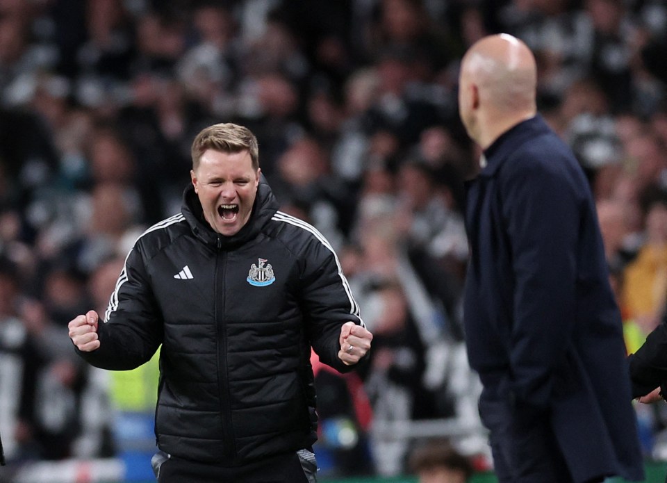 Eddie Howe, Newcastle United manager, celebrating a victory.