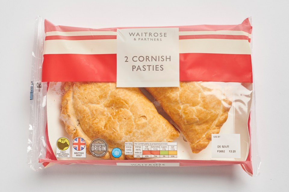 Package of two Waitrose Cornish pasties.