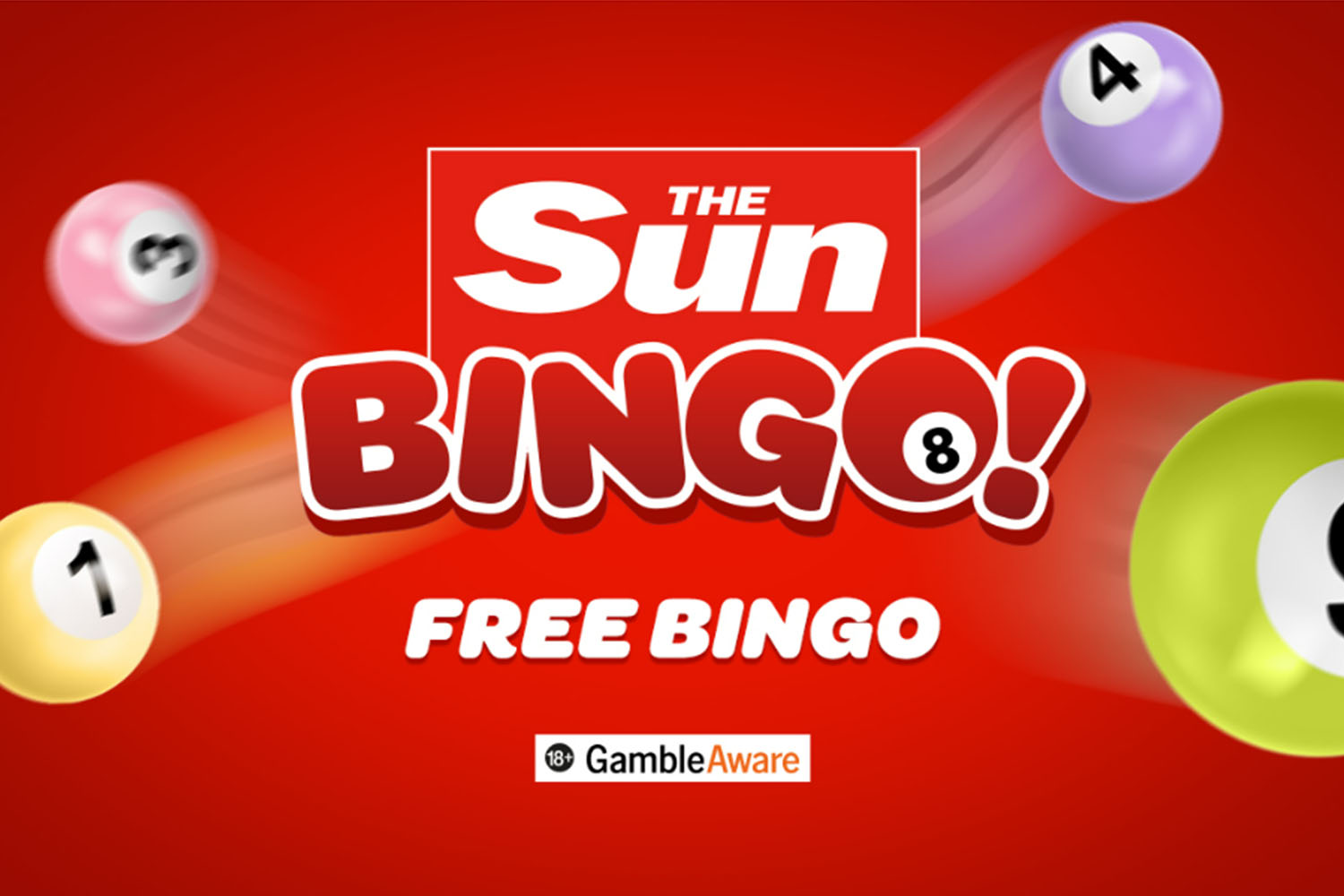 Illustration of The Sun Bingo! Free Bingo advertisement with bingo balls.