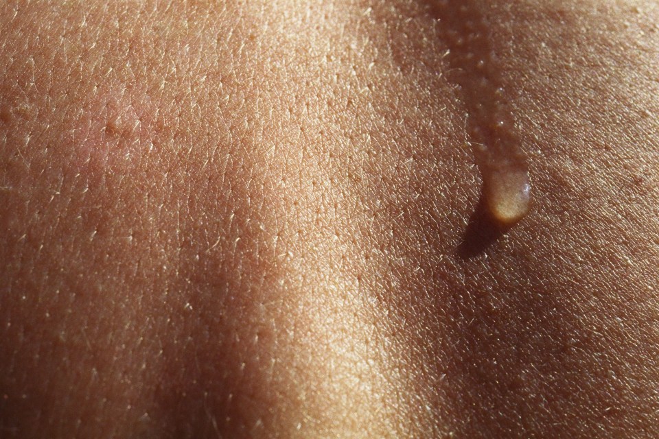 Close-up of skin with a drop of sweat.