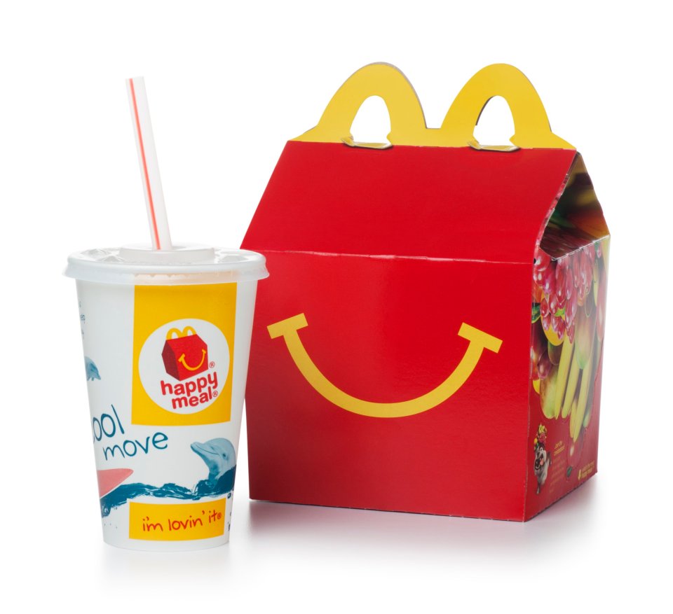 McDonald's Happy Meal box and drink cup.