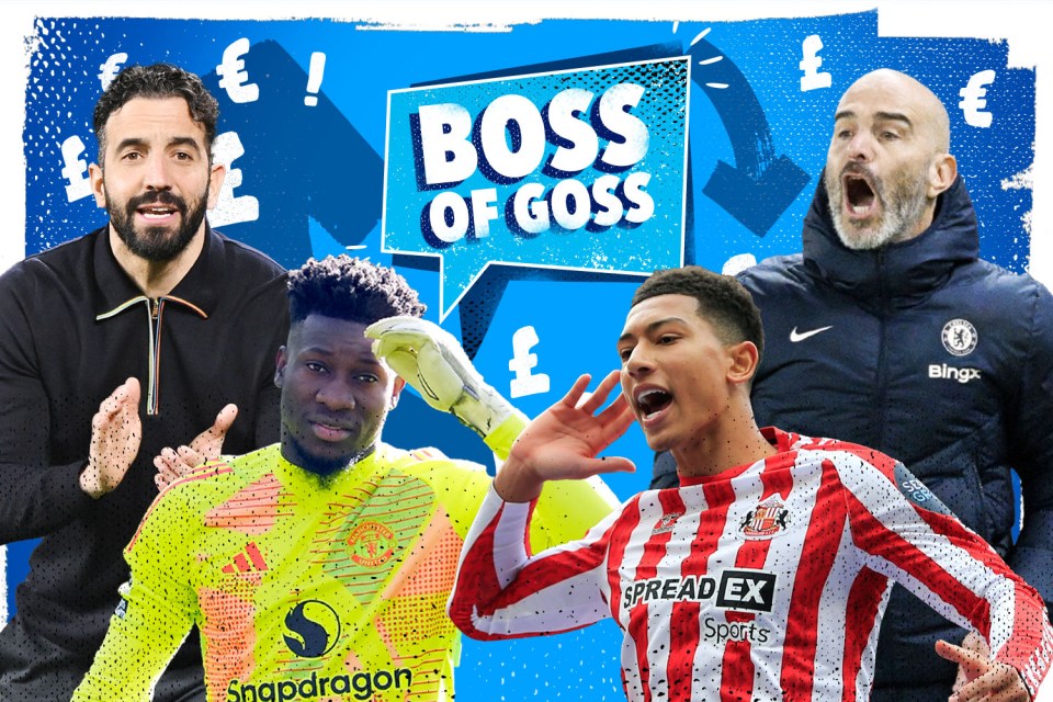 Collage of soccer players and managers with "Boss of Goss" text and pound symbols.