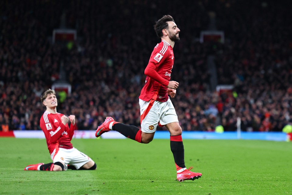 Bruno Fernandes of Manchester United celebrating a goal.