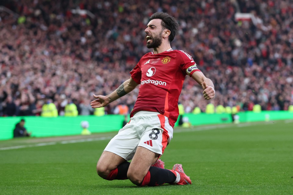 Bruno Fernandes of Manchester United celebrating a goal.