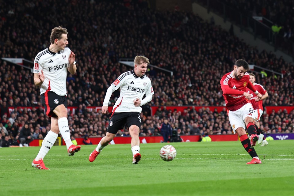 Bruno Fernandes of Manchester United scoring a goal.