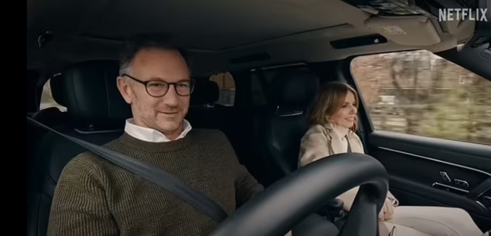 Christian Horner and Geri Horner in a car.