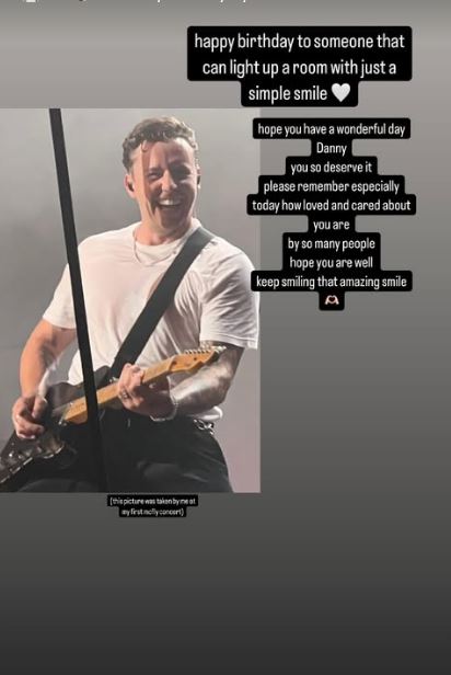 Danny Jones' birthday Instagram post with a photo of him playing guitar.