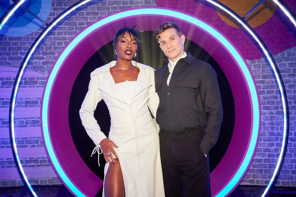 AJ Odudu and Will Best at the Big Brother: Late & Live TV show in London.