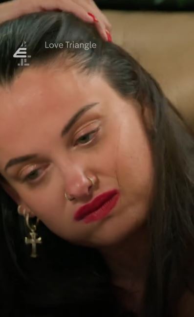 Close-up of a woman crying, from the show Love Triangle.