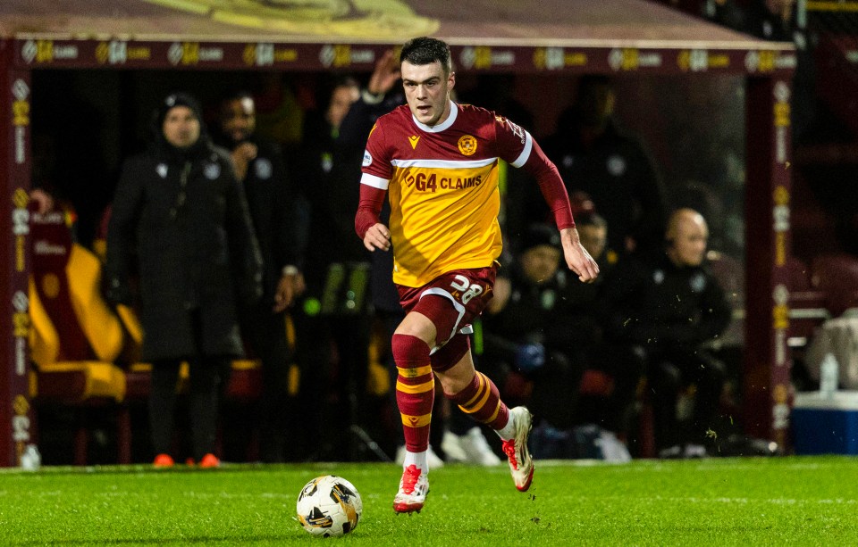 Motherwell's Lennon Miller in action during a soccer match.