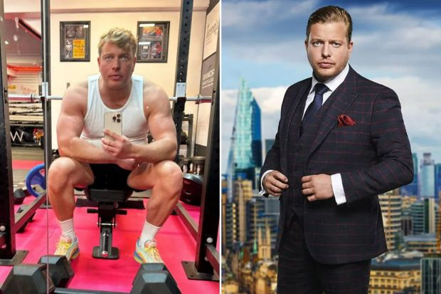 An image collage containing 2 images, Image 1 shows The Apprentices Tom Skinner reveals incredible body transformation as he shows off huge ripped arms ahead of Celeb Apprentice return,, Image 2 shows Tom Skinner, The Apprentice 2019 contestant