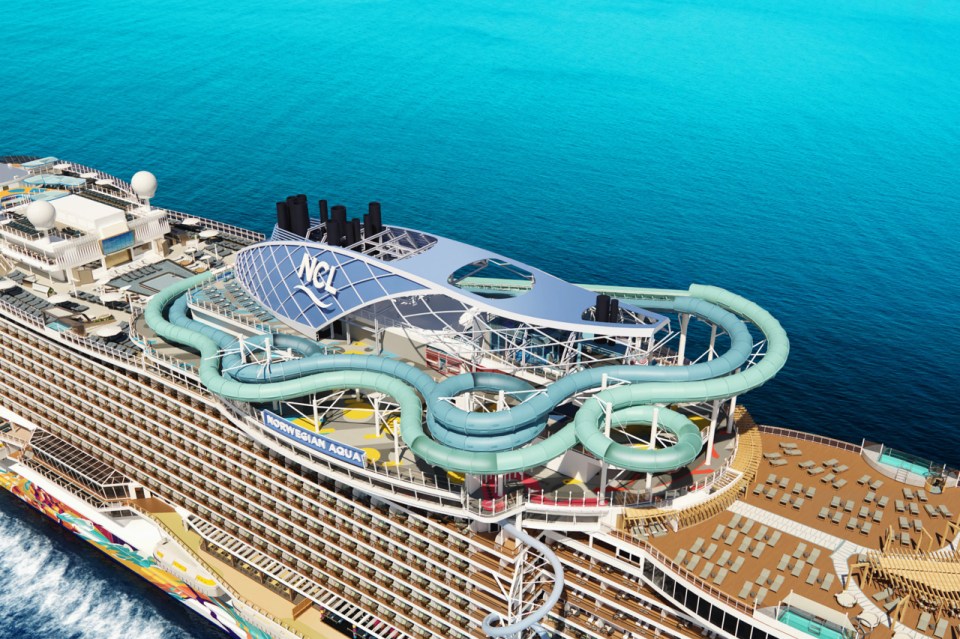 Illustration of the Norwegian Aqua water park on a Norwegian Cruise Lines ship.