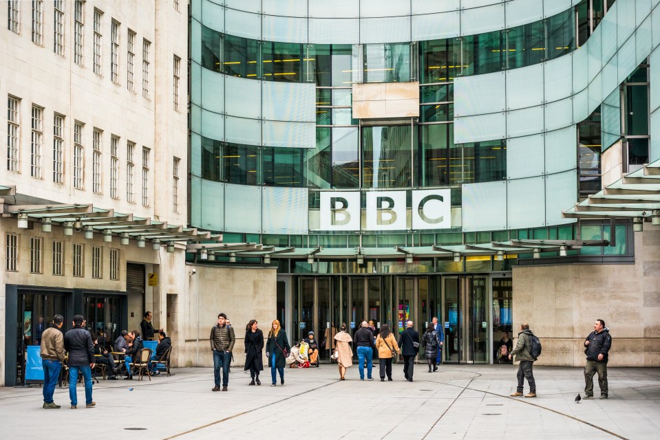 People outside the BBC Broadcasting House in London.