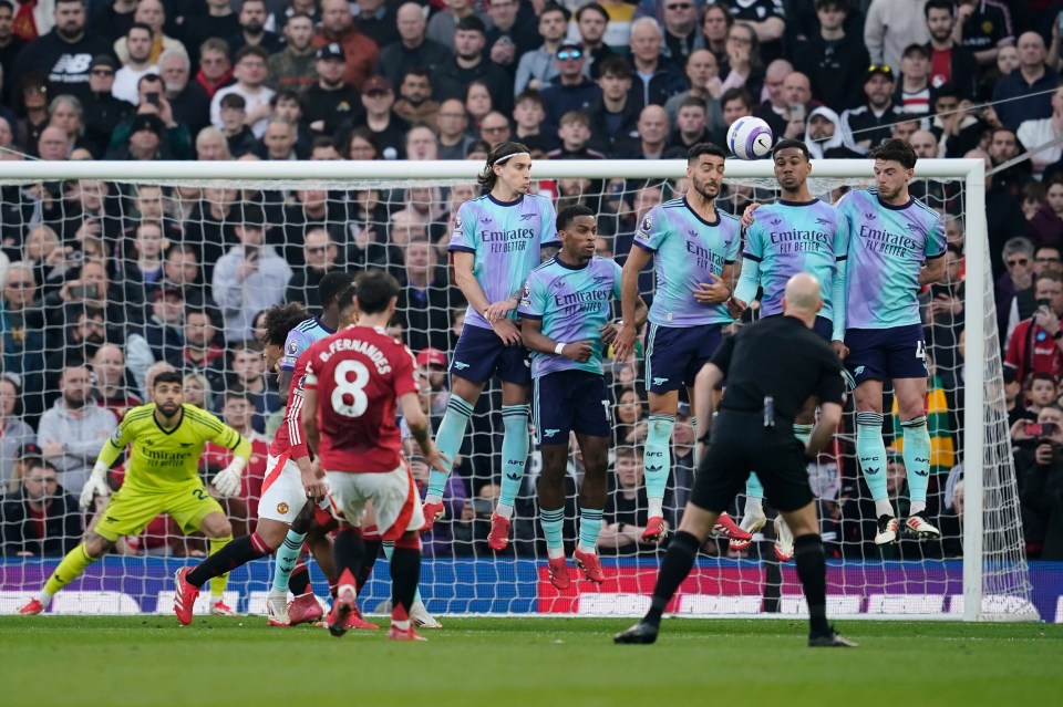 Manchester United's Bruno Fernandes scoring a goal.