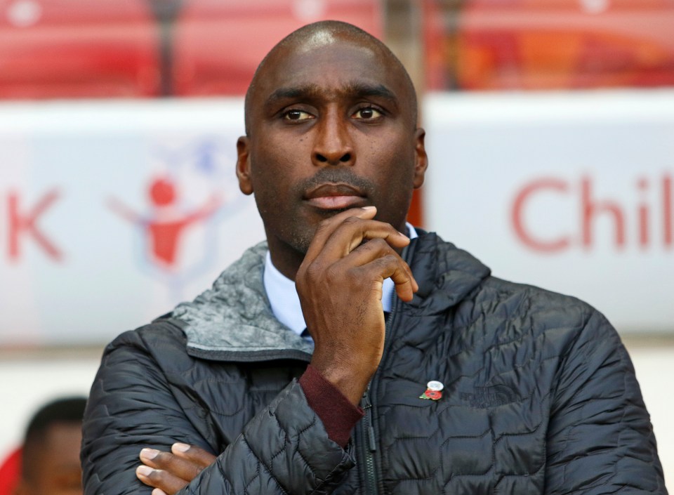 Sol Campbell, Southend United manager, at a soccer match.